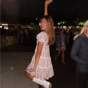 Altar'd State Floral Mini Dress in Cream and Brown